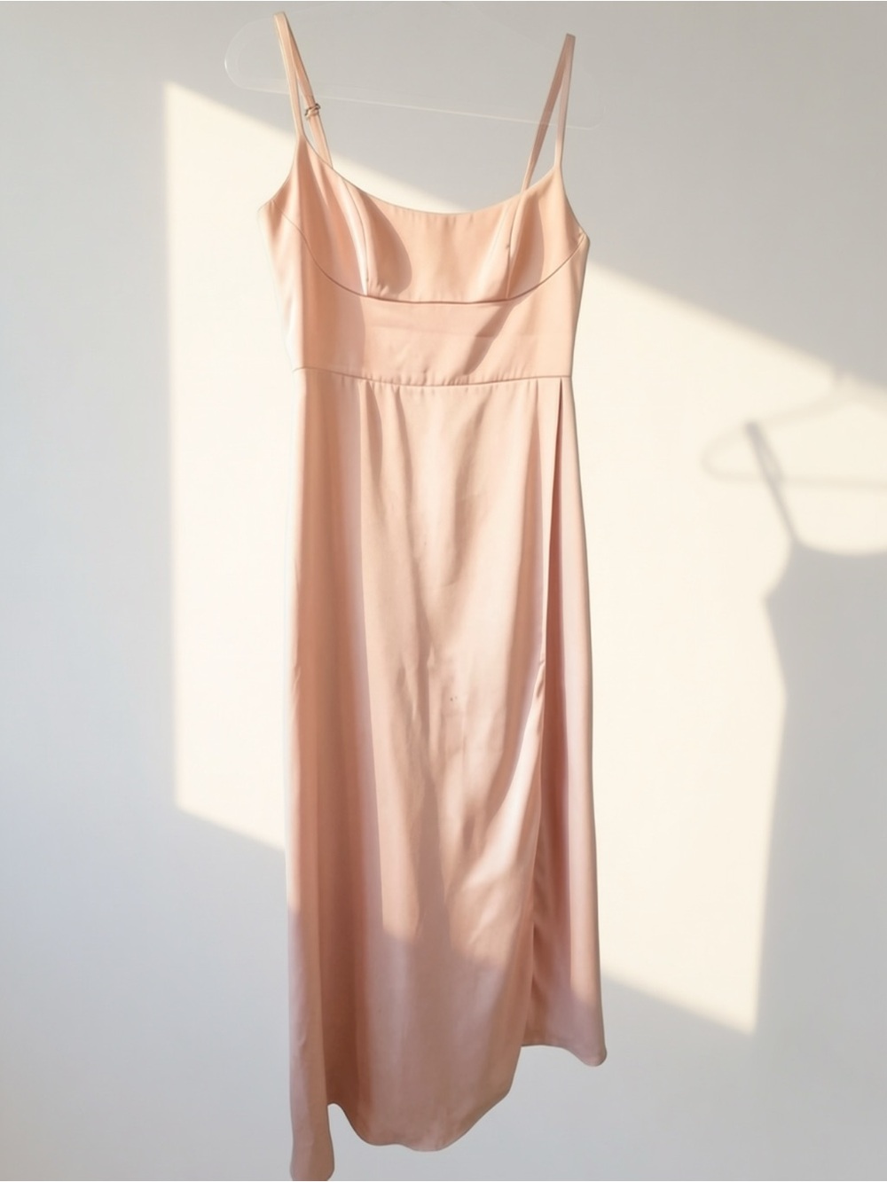 Azazie Blush Pink Satin Slip Gown with Slim Straps - Picture 2 of 5